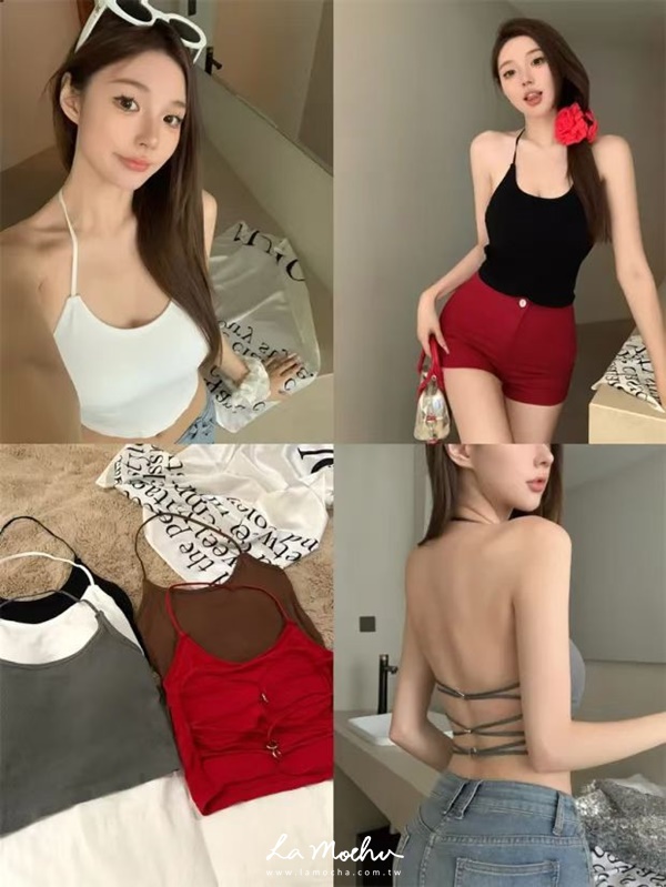 繞脖美背坑條BRA背心